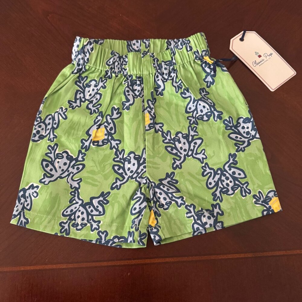 New Classic Prep Infant Boys Dylan Shorts Frog and Prince Print Green 12 to 18